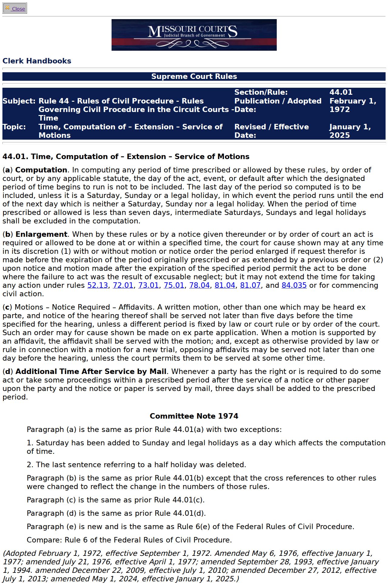 Adair County court schedule and calendar rule