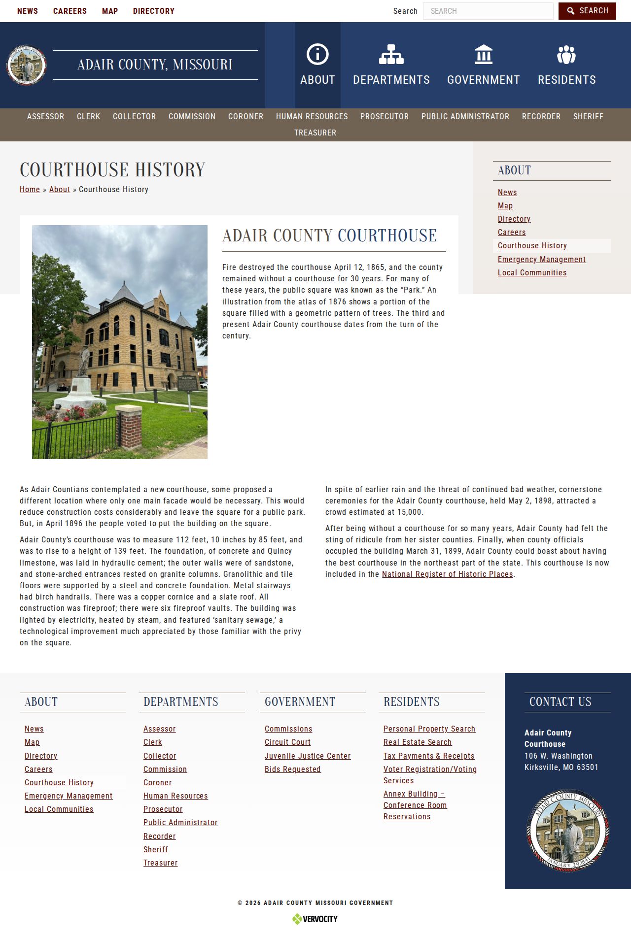 Adair County court docket courthouse history source page