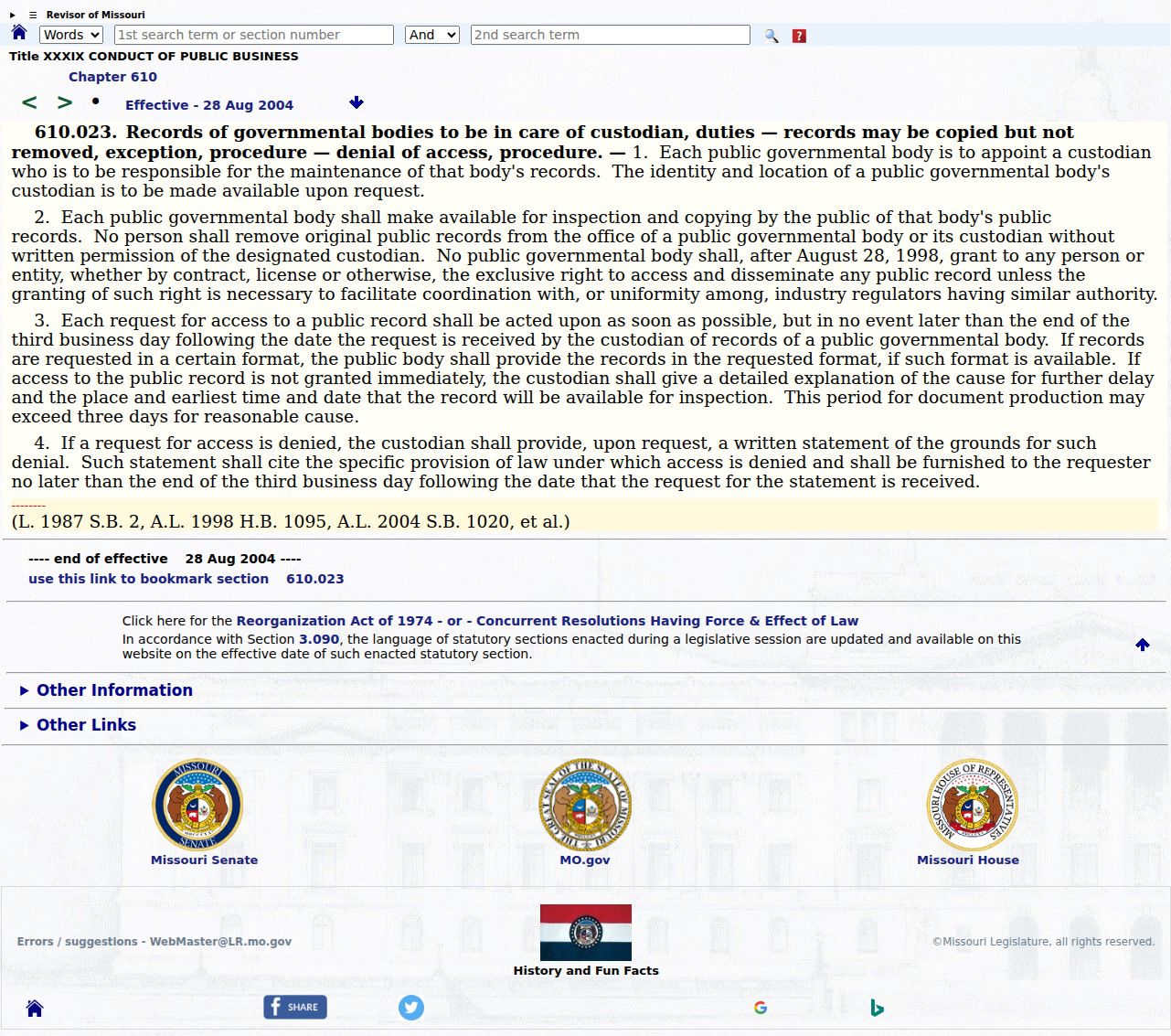 Novinger court records Missouri public records statute