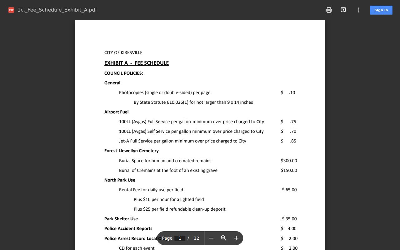Adair County traffic court Kirksville municipal fee schedule